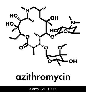 Azithromycin antibiotic drug (macrolide class) molecule. Skeletal ...