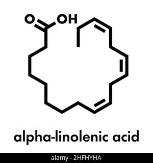 Alpha-linolenic acid (ALA) molecule. Essential polyunsaturated omega-3 fatty acid, present in many vegetable oils. Skeletal formula. Stock Vector