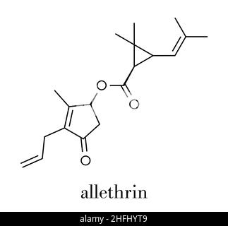 Allethrin pyrethroid insecticide. Synthetic analog of chrysanthemum flower chemical. Often used against mosquitos. Skeletal formula. Stock Vector