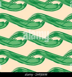 Painted waves vector seamless vector pattern background. Hand drawn overlapping brushstrokes horizontal stripe backdrop. Abstract stylized wavy line Stock Vector