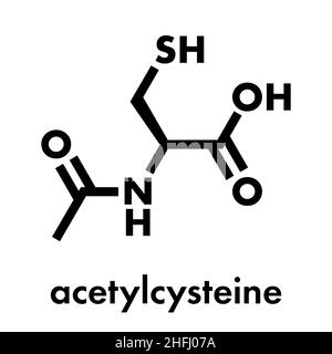 Acetylcysteine (NAC) mucolytic drug molecule. Also used to treat paracetamol overdose, Skeletal formula. Stock Vector