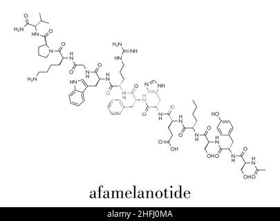 Afamelanotide (melanotan-1) photoprotective drug molecule. Skeletal formula. Stock Vector