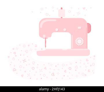 Cute Pink Sewing Machine Isolated on White Background Stock Vector