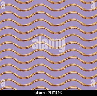 Geometric horizontal waves, gold palette color seamless pattern. Ink brush hand painted shapes, watercolor effect. Lilac, violet easy editable color Stock Vector