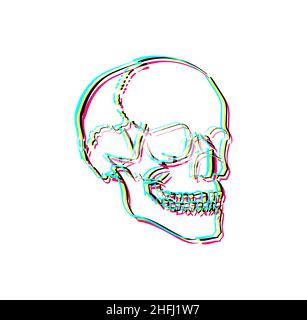 Skull glitch isolated. Hand drawing skeleton head. Vector illustration Stock Vector