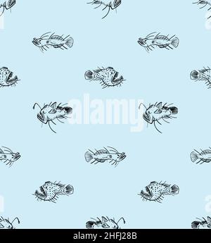 Angler Deep sea fish pattern seamless. Deep-sea fish background Stock Vector