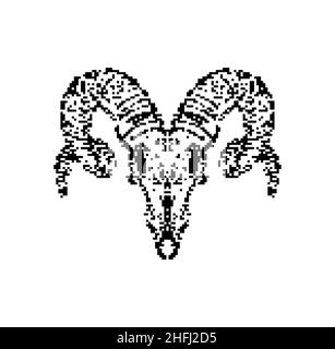 Goat skull pixel art. pixelated Goat head skeleton. 8 bit Vector illustration Stock Vector