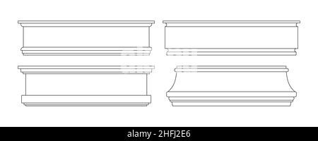 Plastic or wood baseboards line art elements set isolated on white background. Stock Vector