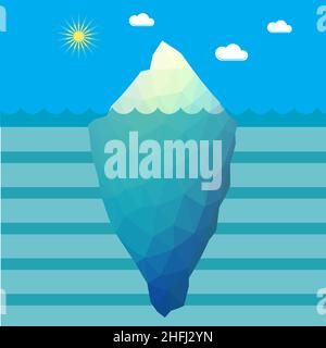 Abstract Geometric Low Poly Iceberg on Water Background. Underwater View Stock Vector