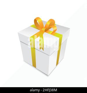 Gift box with gold open ribbon isolated on white background. Vector illustration. Eps 10 vector file. Stock Vector