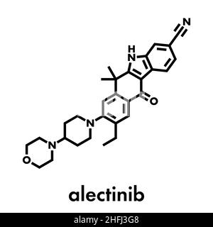 Alectinib cancer drug molecule. Skeletal formula. Stock Vector