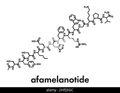 Afamelanotide (melanotan-1) photoprotective drug molecule. Skeletal formula. Stock Vector