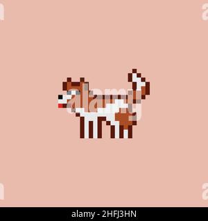 Vector pixel art retro pet cartoon illustration - dog brown and white color, game design 8 bit sprite animal illustration Stock Vector