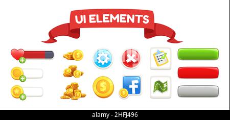 Vector cartoon set of game ui isolated  Stock Vector
