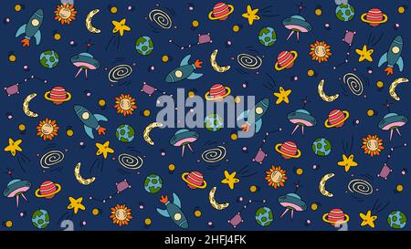 Set of space elements in doodle style Stock Vector