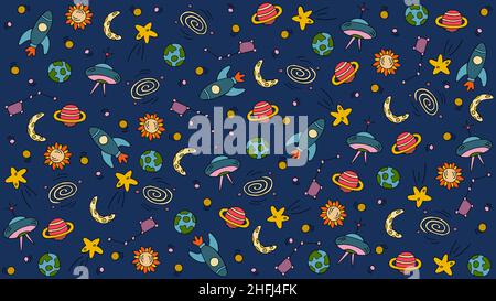 Set of space elements in doodle style Stock Vector