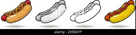 Vector colorful icon of four hot dogs. Isolated on white background. Stock Vector
