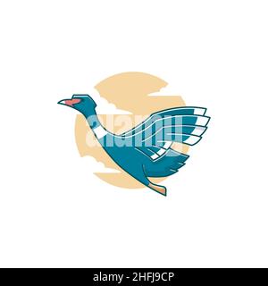 Beautiful Black Swan Goose Duck Flying Sun Vector Cartoon Stock Vector