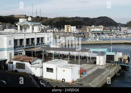Minamichita, Aichi, Japan, 2022/15/01 , Ferry terminal that connect the islands of Himaka and Shino islands in  Chita Peninsula (Chita Hantou) is a pe Stock Photo
