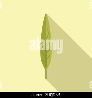 Long green leaf icon flat vector. Fall foliage. Leaves tree Stock Vector