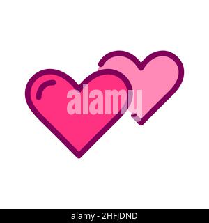 Two hearts together. Romance, dating and flirting. Pixel perfect, editable stroke color icon Stock Vector