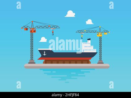 Shipyard in flat style. Vector illustration Stock Vector