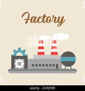 Factory flat style building. Retro style Vector illustration Stock Vector