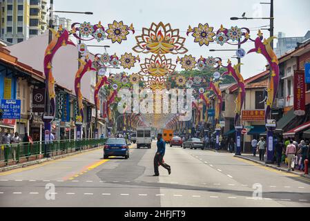 Deepavali decoration along Serangoon Road Singapore Stock Photo