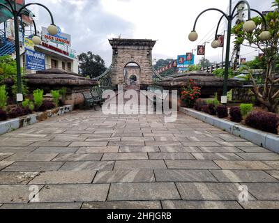 The suspension bridge or hanging bridge in Punalar is perhaps the only one in Kerala and was built by Albert Henry, a Scottish Engineer in 1877 Stock Photo