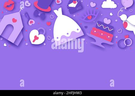 Wedding day. Wedding timeline. Church, I do, Toast. Dance. Happe Valentine s day paper craft style. Happy holidays and honeymoon in paper cut style Stock Vector