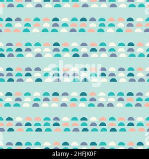 Abstract pattern border of colourful semi circles. Fun vector seamless repeat geometric banner. Stock Vector
