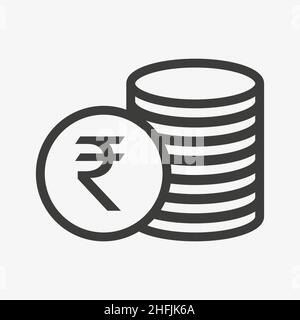 Rupee icon. Pile of coins. Indian currency symbol Stock Vector