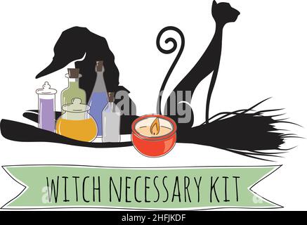 cat with old fashion apothecary jars Stock Vector