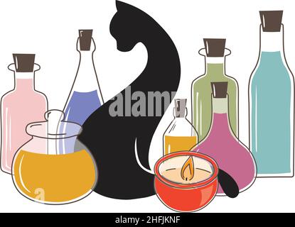 cat with old fashion apothecary jars Stock Vector