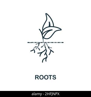 Roots icon. Line element from farming collection. Linear Roots icon sign for web design, infographics and more. Stock Vector