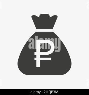 Ruble vector icon. Sack with russian ruble Stock Vector