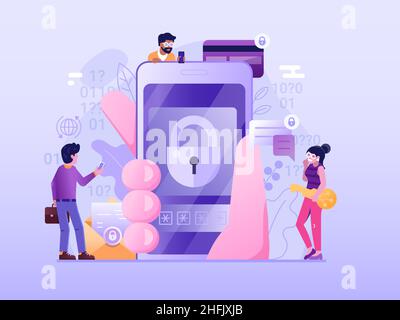 Mobile Security and Cyber Protection Flat Scene Stock Vector