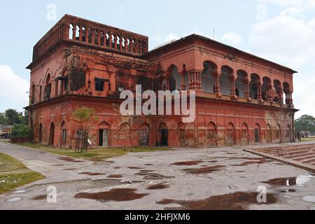 Façade of Hussainabad Picture Gallery Lucknow build with red stones by Nawab Mohammad Ali Shah in 1838, situated near the Chhota Imambara, Lucknow, Ut Stock Photo