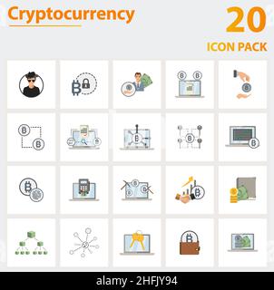 Cryptocurrency icon set. Collection of simple elements such as the anonymity, bitcoin encryption, ico, node, multi-signature, cryptographic signature Stock Vector