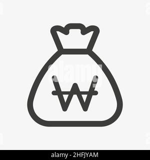 Won icon. Sack with South Korean currency Stock Vector
