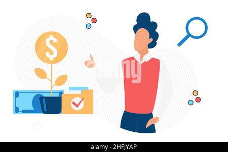 Investing money in startup, investing finance in small business project. Venture capital concept for company, revenue growth , flat vector isolated Stock Vector