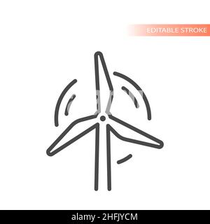 Wind turbine line vector icon. Outlined clean energy eco symbol. Stock Vector