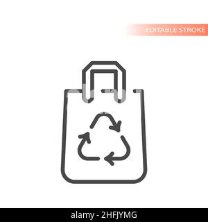 Recycled shopping bag line vector icon. Outlined symbol, editable stroke. Stock Vector