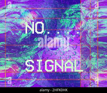 No signal detected, distorted glitch screen effect, no signal font, led screen error glitch effect, Stock Photo