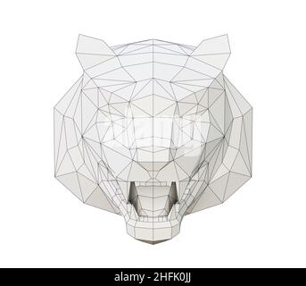 Wireframe low poly tiger head in full face, 3d rendered Stock Photo