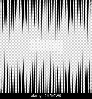 Action effect black speed lines for manga retro comic book vector illustration. Vertical up and down strip of power fight, or superhero movement, desi Stock Vector