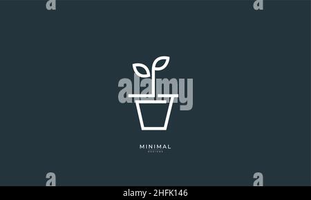 A minimal line art icon logo of a Plant and a pot, Plant in a Pot Stock Vector