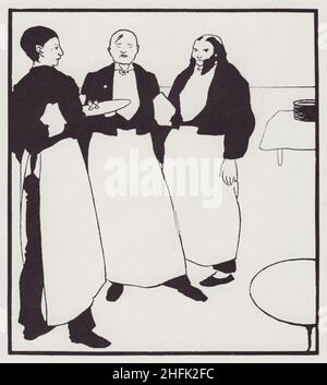 Gar&#xe7;ons de Caf&#xe9;, 1894. French waiters. 'From The Yellow Book, Vol. II. The original was once the property of the artist's House-Master at the Brighton Grammar School and is believed to have been destroyed'. Published in &quot;The Best of Beardsley&quot; edited by R. A. Walker, [The Bodley Head, London, 1948] Stock Photo