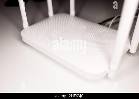 Wi-Fi router devices in room. internet router Stock Photo