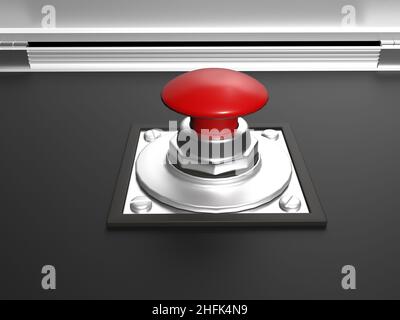 3D - rendering. Red start button inside the nuclear briefcase. Stock Photo